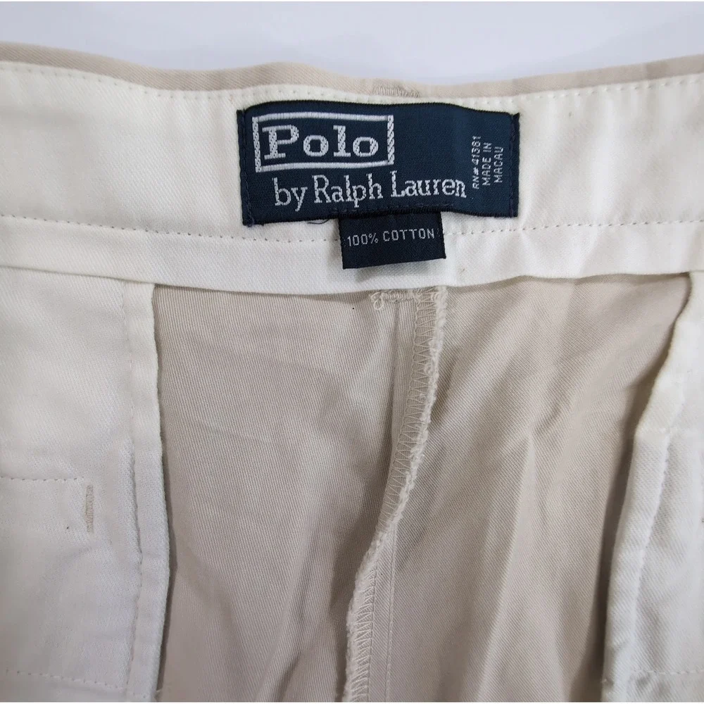 Vintage Polo Ralph Lauren Mens 38x30 Tan Pleated Chino Pants Cotton Trousers
